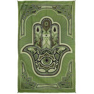 New Large Hamsa Hand Wall Hanging Art Decor Tapestry 52X80 NIP Green Spiritual